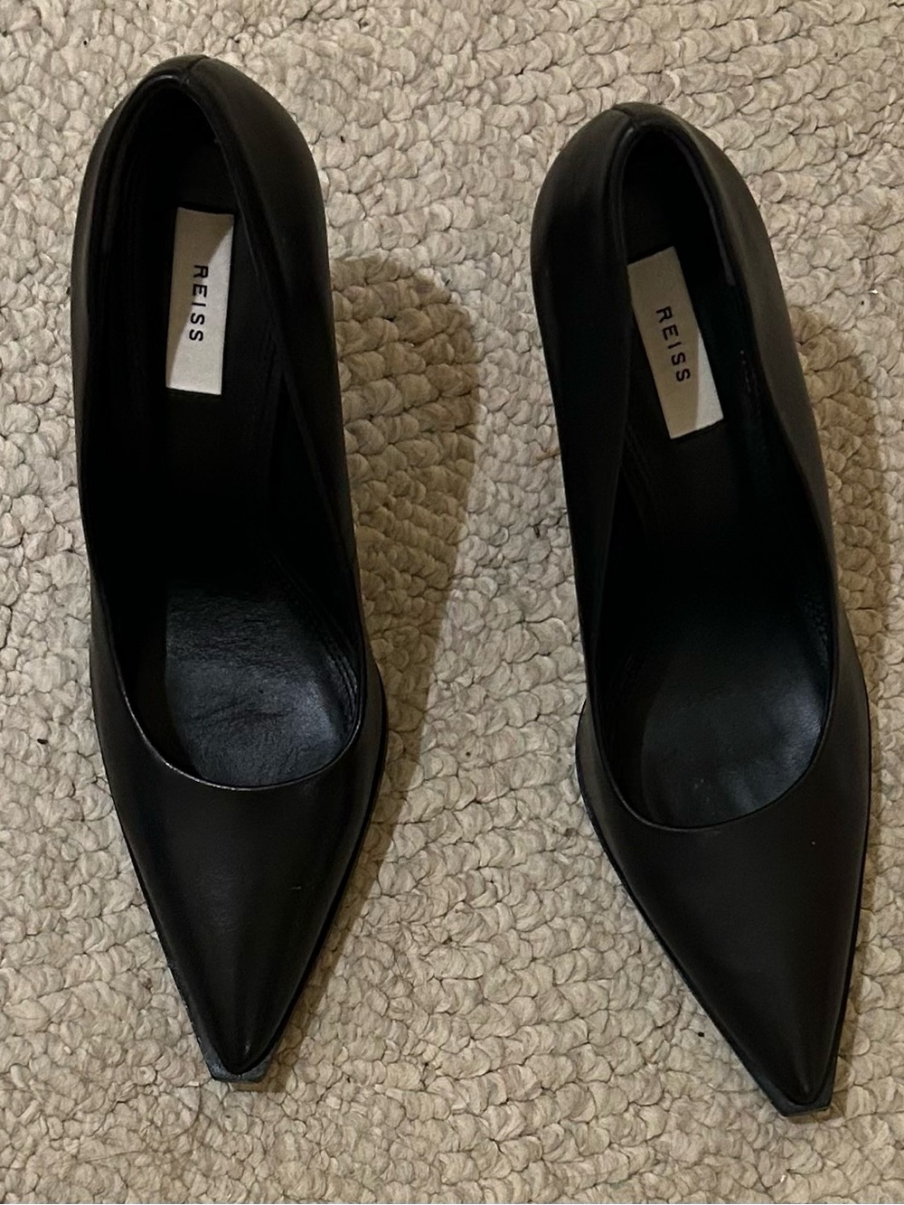 Reiss Black Pointed Leather Pumps